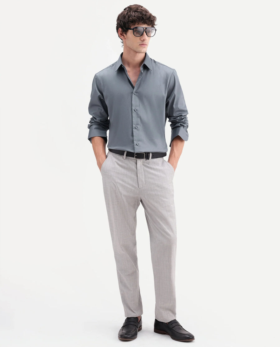 Rare Rabbit Men's Holla-Aw26 Dusky Grey Cotton Blend Regular Long Sleeve Shirt