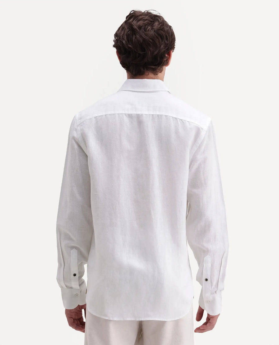 Rare Rabbit Men's Linex-Ls-Aw26 White Linen Blend Spread Collar Regular Fit Plain Shirt