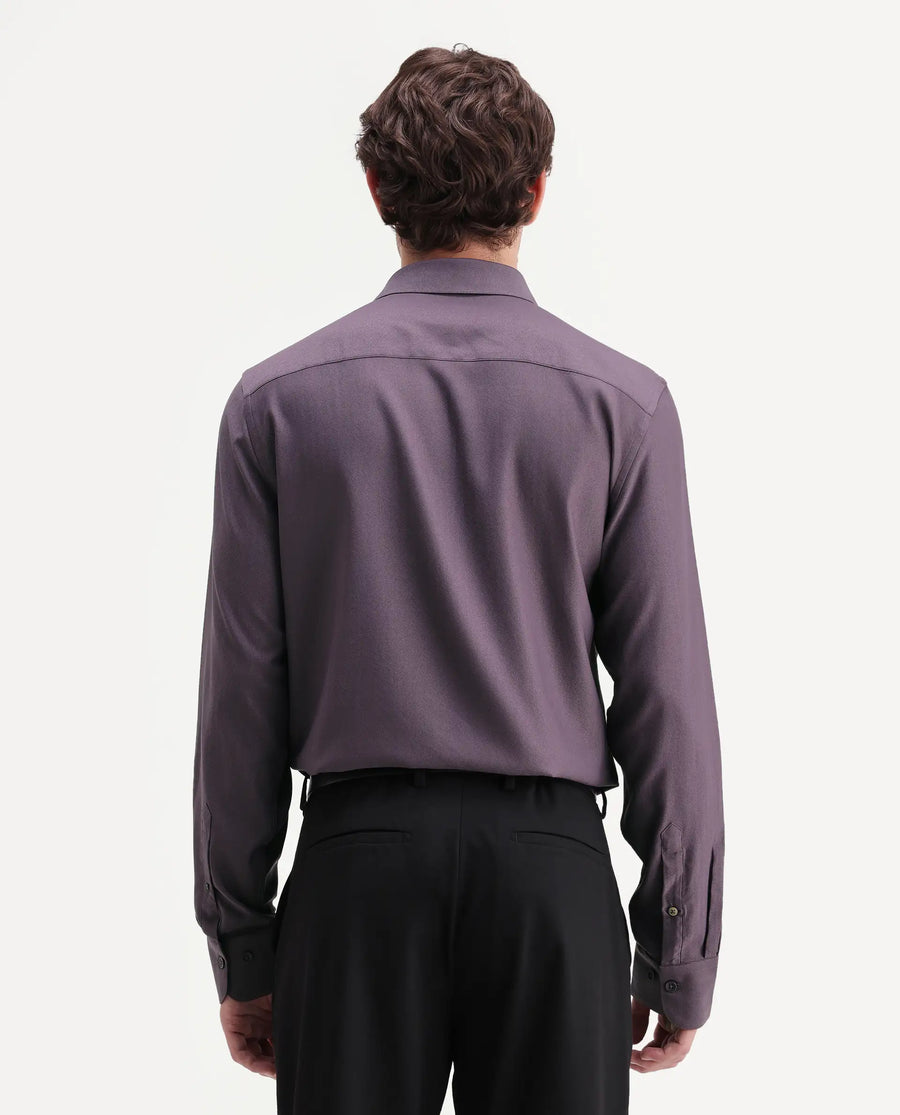 Rare Rabbit Men's Mer-Aw26 Dusky Purple Viscose Blend Spread Collar Regular Plain Shirt