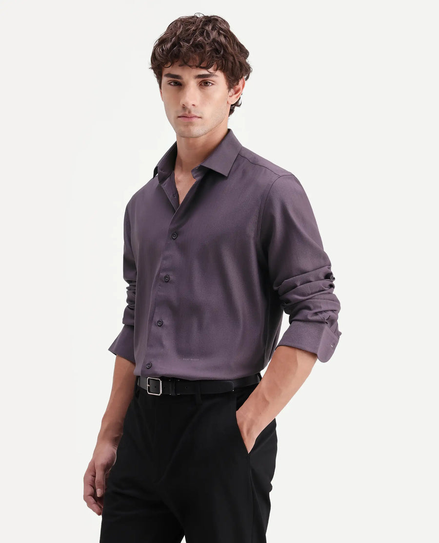 Rare Rabbit Men's Mer-Aw26 Dusky Purple Viscose Blend Spread Collar Regular Plain Shirt