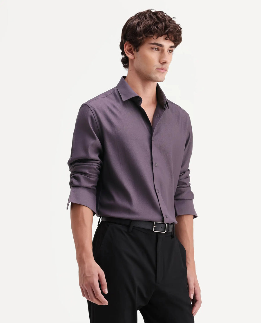 Rare Rabbit Men's Mer-Aw26 Dusky Purple Viscose Blend Spread Collar Regular Plain Shirt