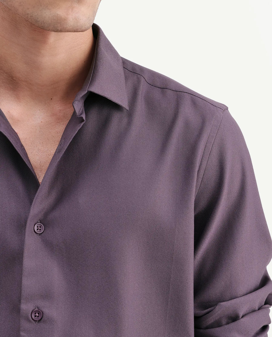 Rare Rabbit Men's Mer-Aw26 Dusky Purple Viscose Blend Spread Collar Regular Plain Shirt