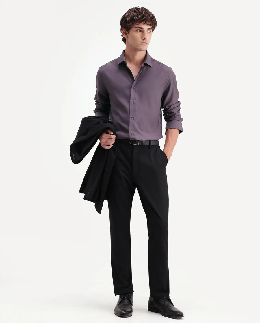 Rare Rabbit Men's Mer-Aw26 Dusky Purple Viscose Blend Spread Collar Regular Plain Shirt