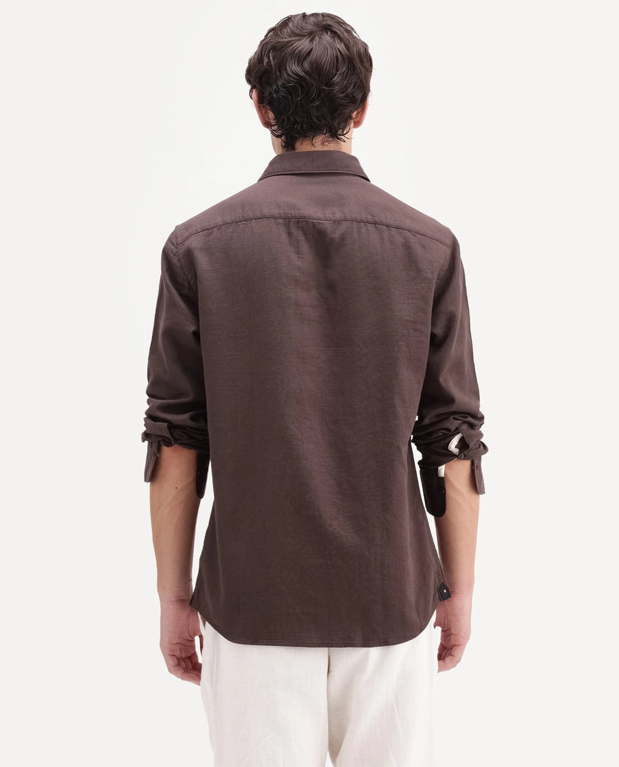 Rare Rabbit Men's Layer-Ls-Aw26 Dusky Brown Cotton Spread Collar Regular Plain Shirt