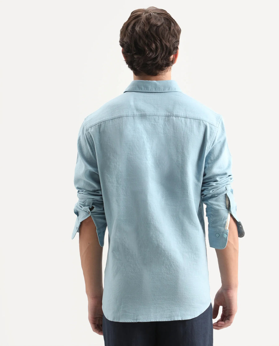 Rare Rabbit Men's Layer-Ls-Aw26 Light Blue Cotton Spread Collar Regular Plain Shirt
