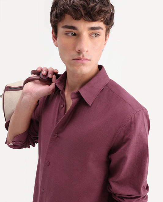 Rare Rabbit Men's Layer-Ls-Aw26 Dusky Pink Cotton Spread Collar Regular Plain Shirt