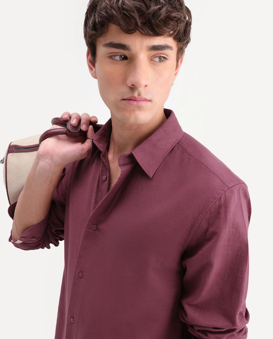 Rare Rabbit Men's Layer-Ls-Aw26 Dusky Pink Cotton Spread Collar Regular Plain Shirt