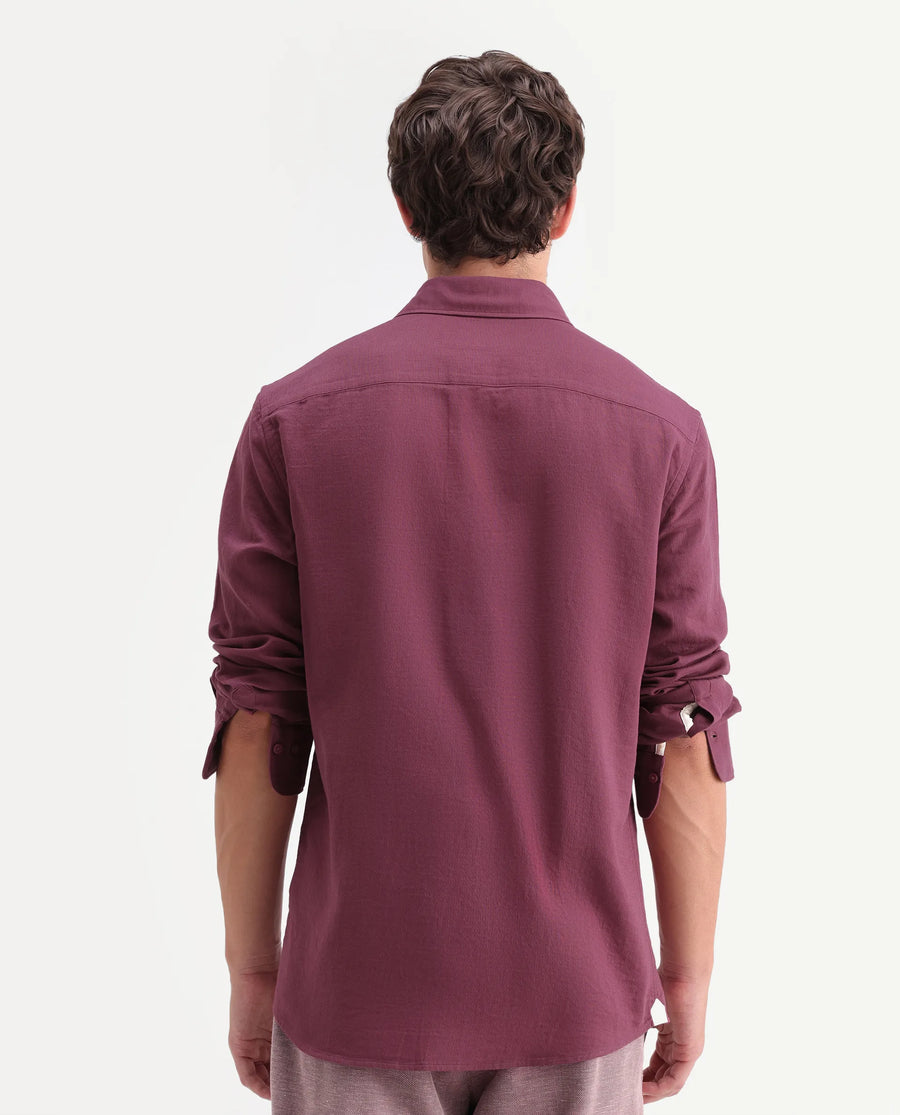 Rare Rabbit Men's Layer-Ls-Aw26 Dusky Pink Cotton Spread Collar Regular Plain Shirt