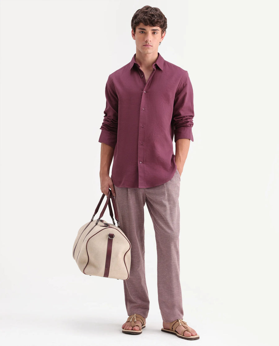 Rare Rabbit Men's Layer-Ls-Aw26 Dusky Pink Cotton Spread Collar Regular Plain Shirt