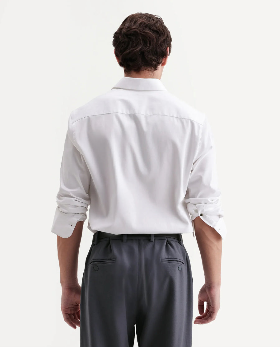 Rare Rabbit Men's Holla-Aw26 White Cotton Blend Spread Collar Regular Plain Shirt