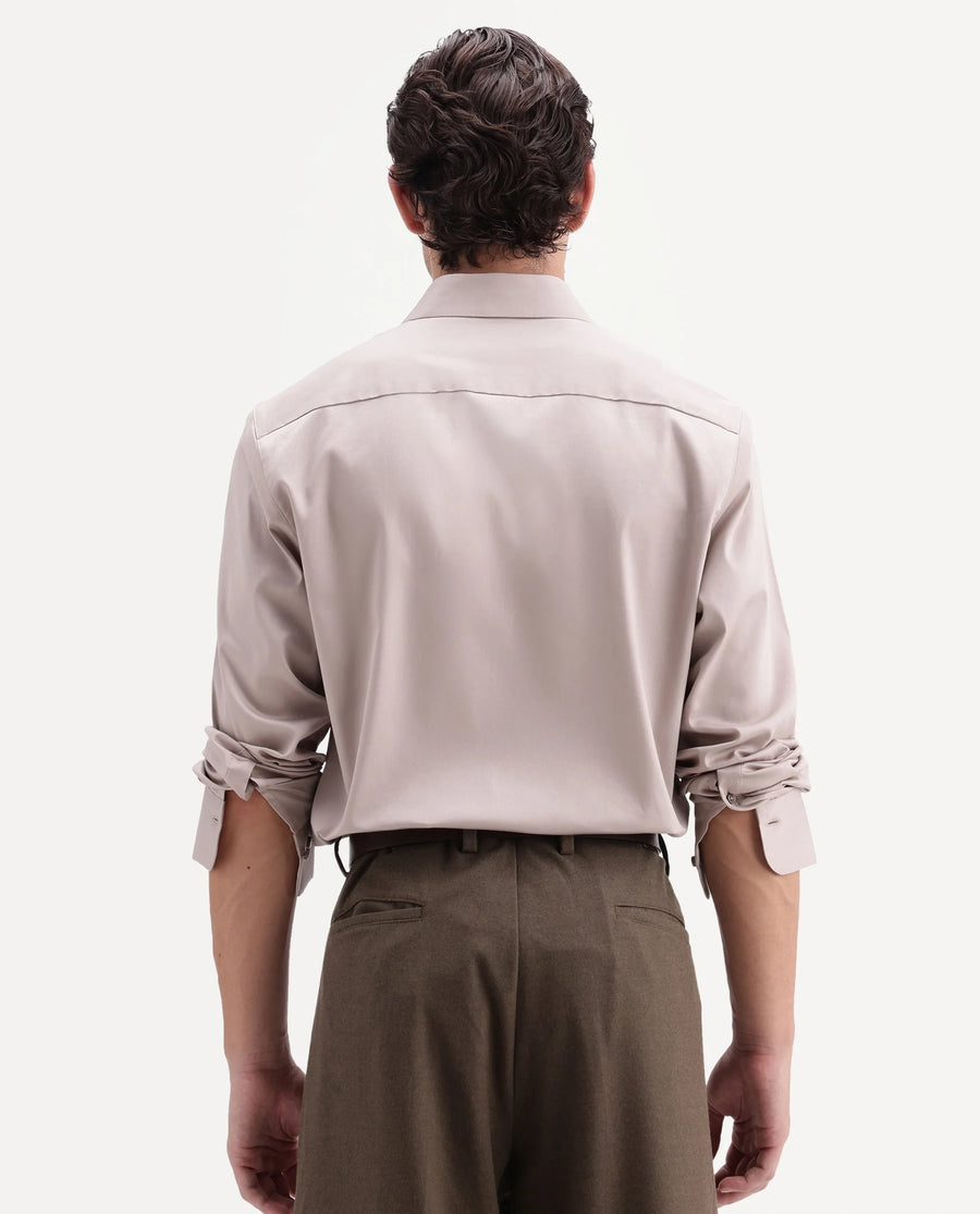 Rare Rabbit Men's Holla-Aw26 Beige Cotton Blend Spread Collar Regular Plain Shirt