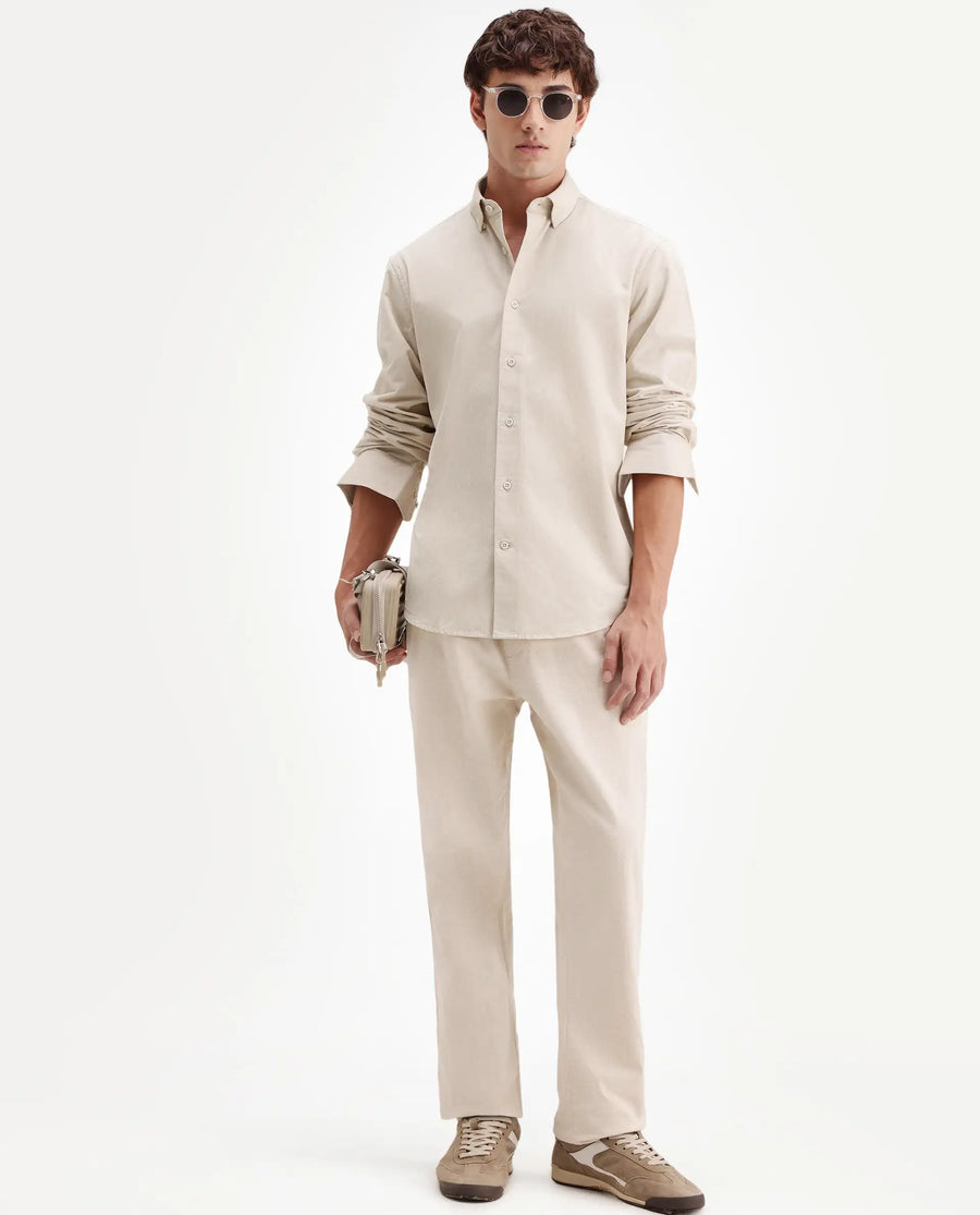 Rare Rabbit Men's Buita-Aw26 Off White Cotton Spread Collar Regular Fit Plain Shirt