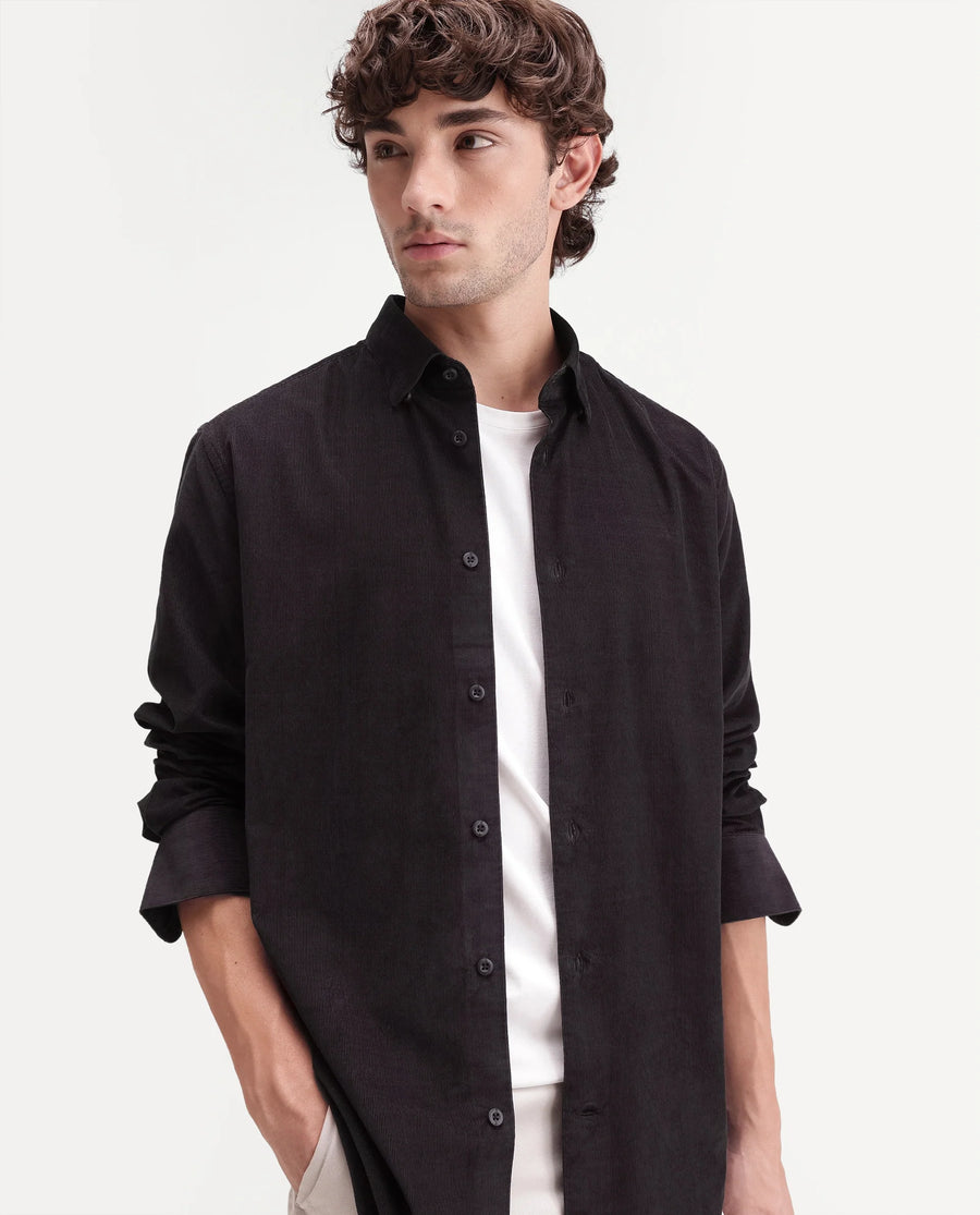 Rare Rabbit Men's Buita-Aw26 Dark Purple Cotton Spread Collar Regular Fit Plain Shirt