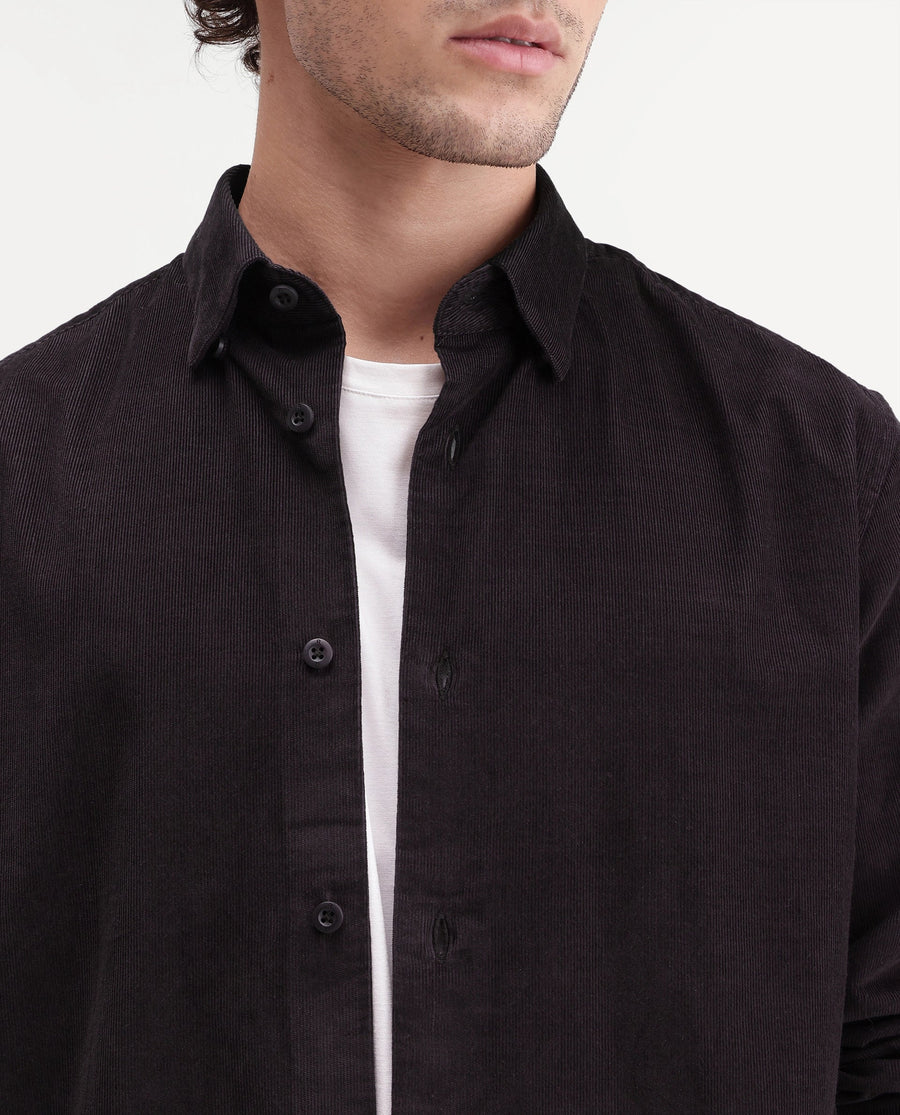 Rare Rabbit Men's Buita-Aw26 Dark Purple Cotton Spread Collar Regular Fit Plain Shirt