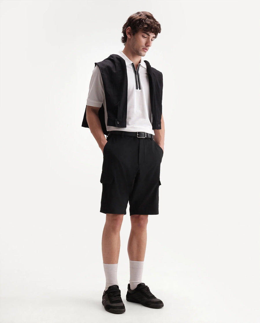 Rare Rabbit Men's Tripco-Aw26 Black Polyester Blend Fabric Regular Fit Plain Cargo Shorts