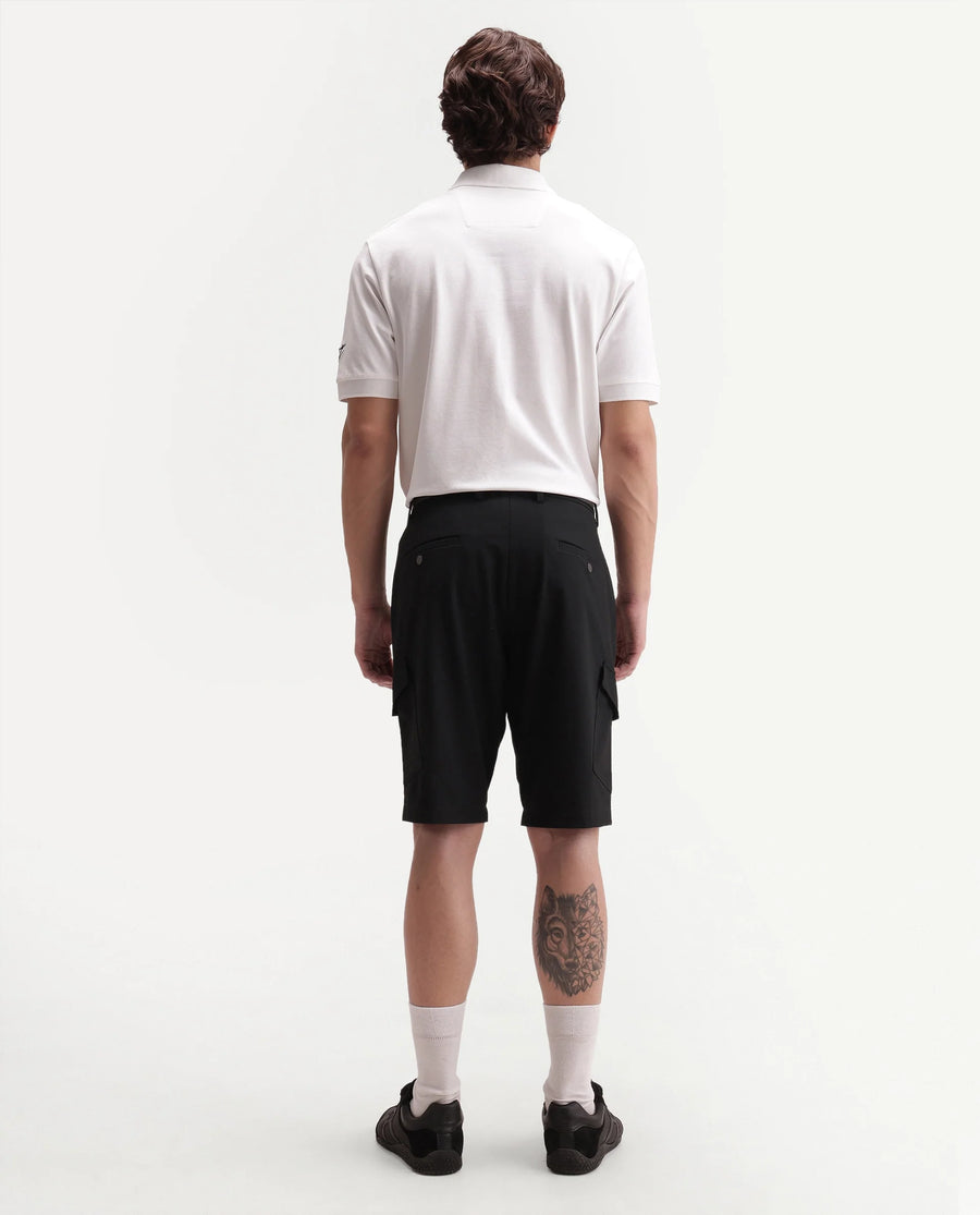 Rare Rabbit Men's Tripco-Aw26 Black Polyester Blend Fabric Regular Fit Plain Cargo Shorts