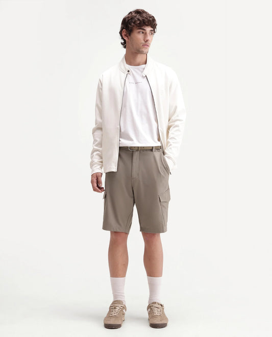 Rare Rabbit Men's Tripco-Aw26 Beige Polyester Blend Fabric Regular Fit Plain Cargo Shorts
