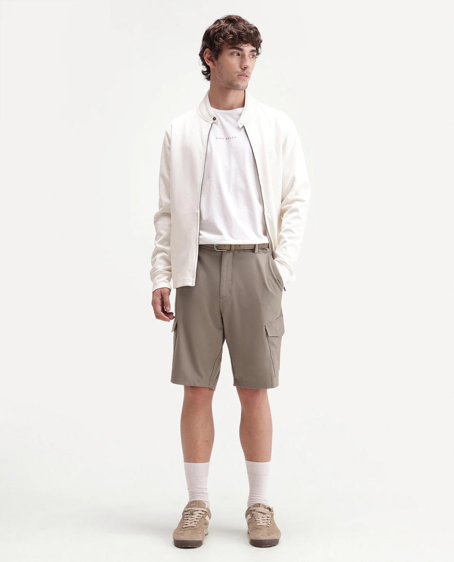 Rare Rabbit Men's Tripco-Aw26 Beige Polyester Blend Fabric Regular Fit Plain Cargo Shorts