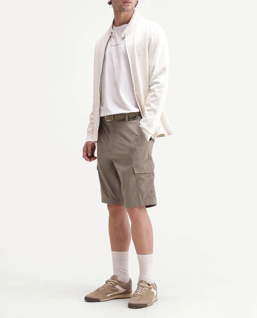 Rare Rabbit Men's Tripco-Aw26 Beige Polyester Blend Fabric Regular Fit Plain Cargo Shorts