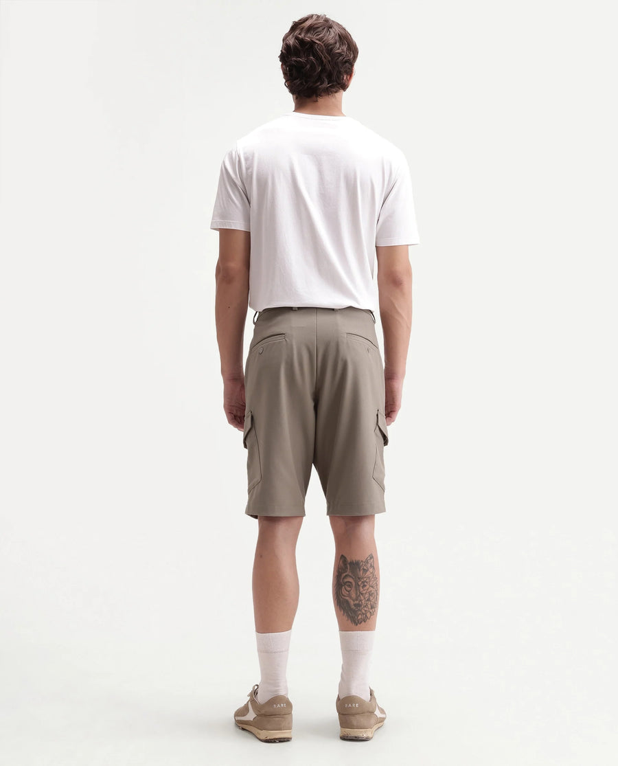 Rare Rabbit Men's Tripco-Aw26 Beige Polyester Blend Fabric Regular Fit Plain Cargo Shorts