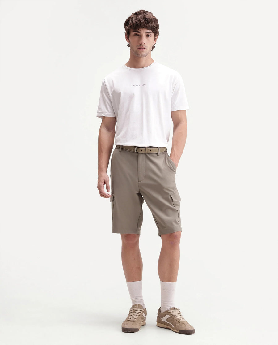 Rare Rabbit Men's Tripco-Aw26 Beige Polyester Blend Fabric Regular Fit Plain Cargo Shorts
