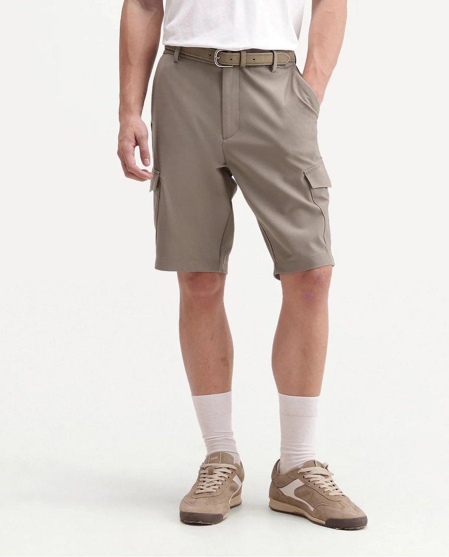 Rare Rabbit Men's Tripco-Aw26 Beige Polyester Blend Fabric Regular Fit Plain Cargo Shorts