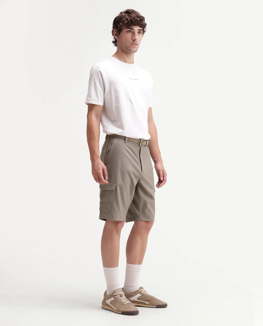 Rare Rabbit Men's Tripco-Aw26 Beige Polyester Blend Fabric Regular Fit Plain Cargo Shorts