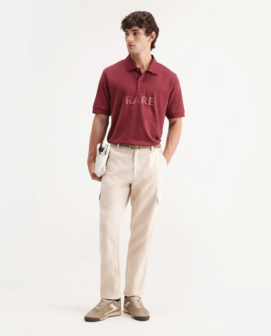 Rare Rabbit Men's Presso-Aw26 Off White Cotton Fabric Regular Fit Plain Cargo Trouser