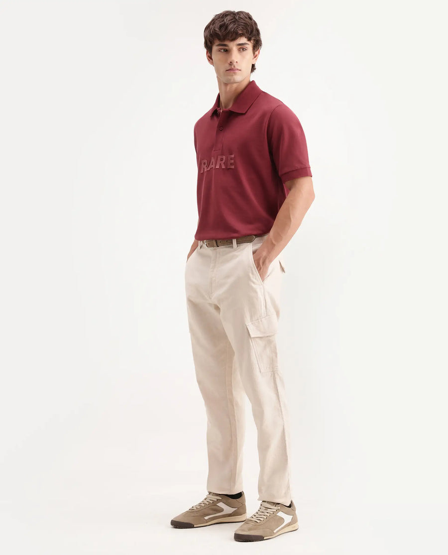 Rare Rabbit Men's Presso-Aw26 Off White Cotton Fabric Regular Fit Plain Cargo Trouser