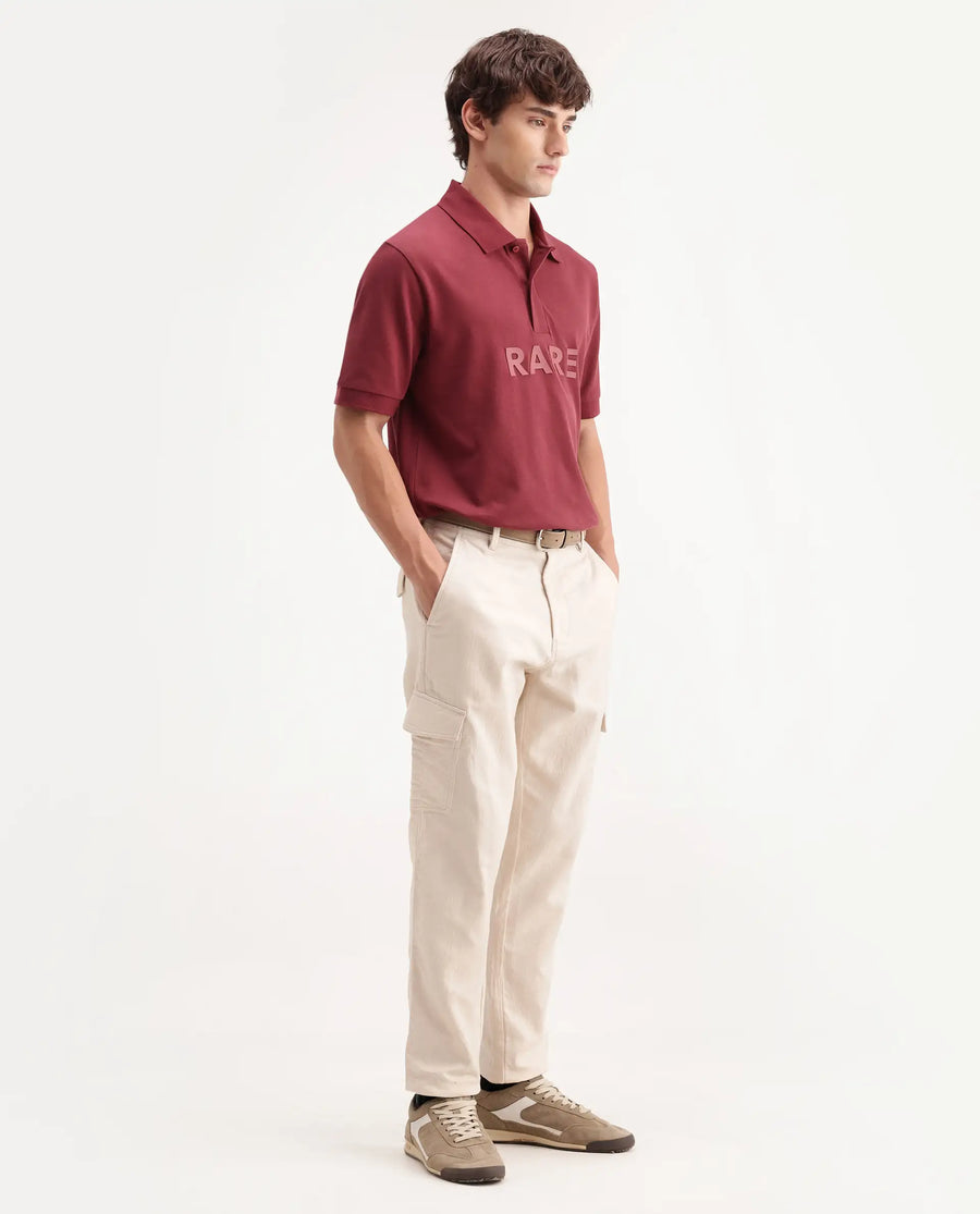 Rare Rabbit Men's Presso-Aw26 Off White Cotton Fabric Regular Fit Plain Cargo Trouser