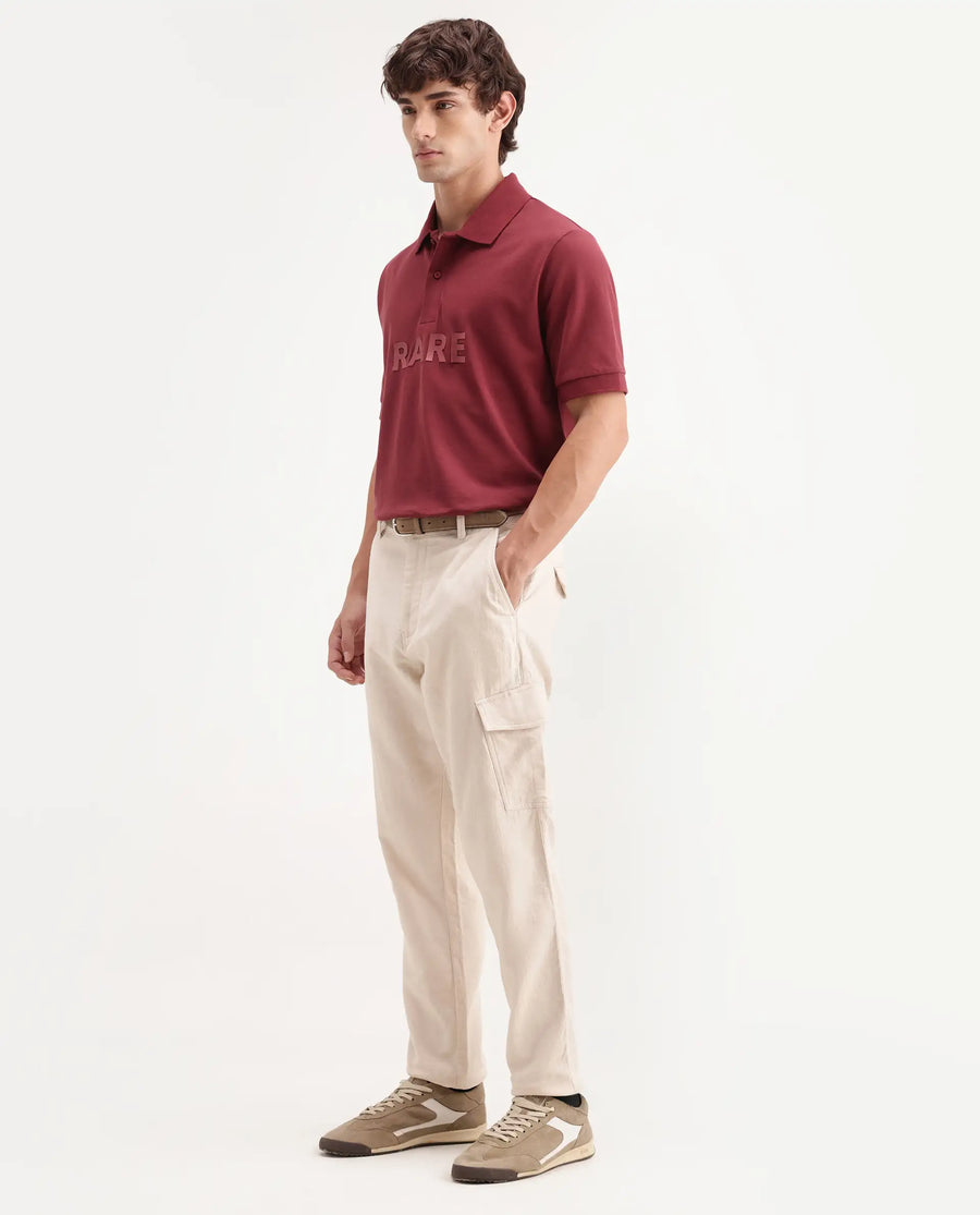 Rare Rabbit Men's Presso-Aw26 Off White Cotton Fabric Regular Fit Plain Cargo Trouser