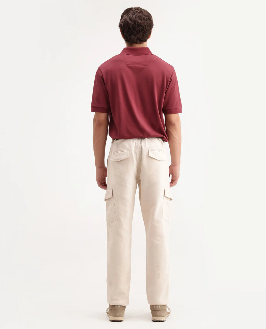 Rare Rabbit Men's Presso-Aw26 Off White Cotton Fabric Regular Fit Plain Cargo Trouser