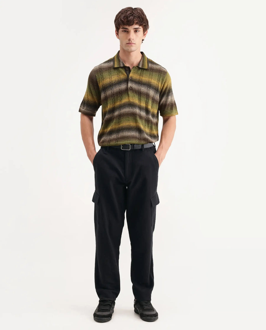 Rare Rabbit Men's Presso-Aw26 Black Cotton Fabric Regular Fit Plain Trouser