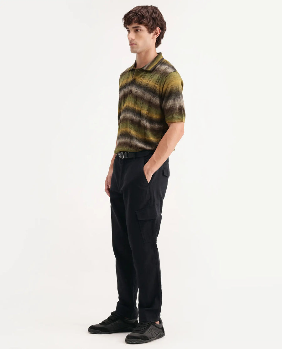 Rare Rabbit Men's Presso-Aw26 Black Cotton Fabric Regular Fit Plain Trouser