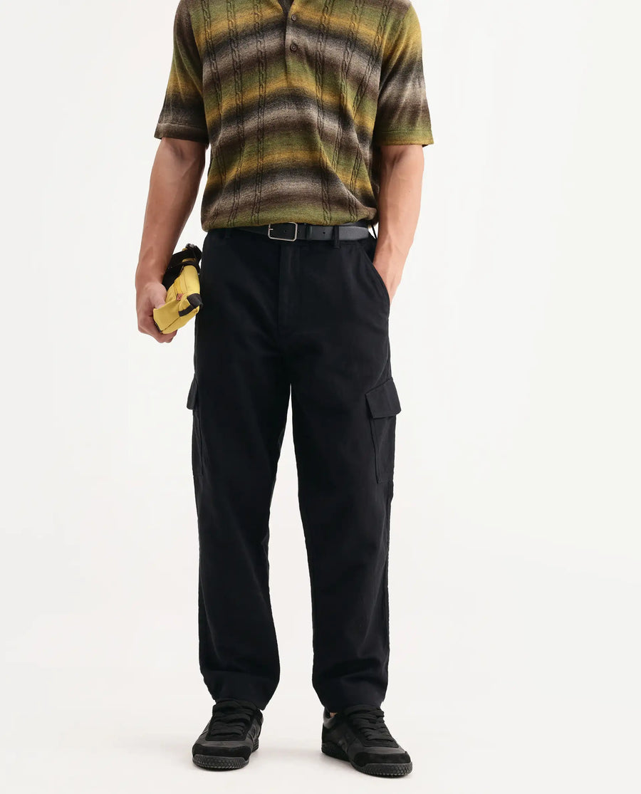 Rare Rabbit Men's Presso-Aw26 Black Cotton Fabric Regular Fit Plain Trouser