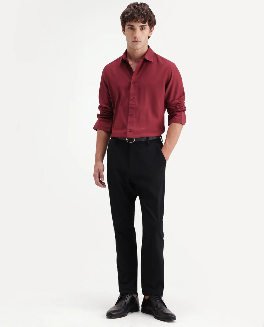 Rare Rabbit Men's Travel-Aw26 Black Polyester Blend Fabric Regular Fit Plain Trouser
