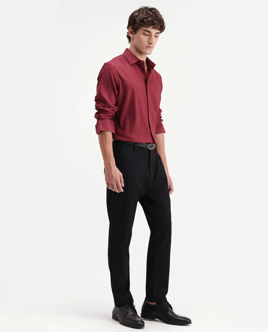 Rare Rabbit Men's Travel-Aw26 Black Polyester Blend Fabric Regular Fit Plain Trouser
