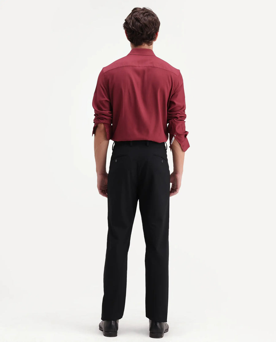 Rare Rabbit Men's Travel-Aw26 Black Polyester Blend Fabric Regular Fit Plain Trouser