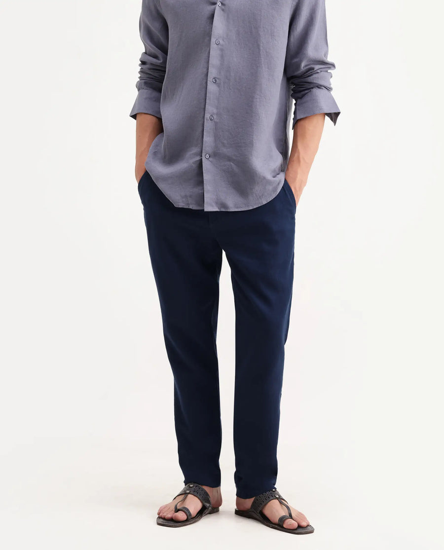 Rare Rabbit Men's Pastor-Aw26 Navy Cotton Fabric Drawstring Closure Regular Fit Plain Trouser