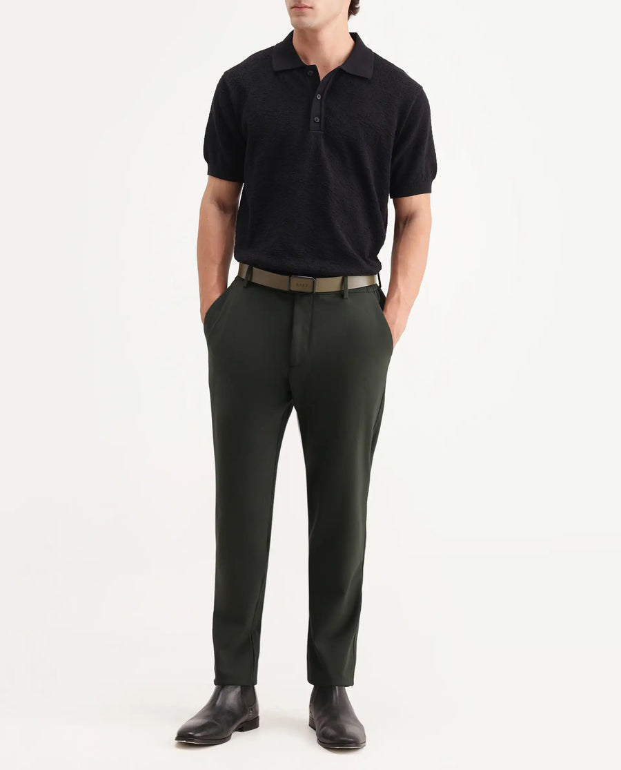 Rare Rabbit Men's Travel-Aw26 Dark Olive Polyester Blend Fabric Regular Fit Plain Trouser