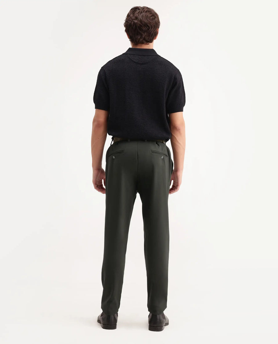 Rare Rabbit Men's Travel-Aw26 Dark Olive Polyester Blend Fabric Regular Fit Plain Trouser