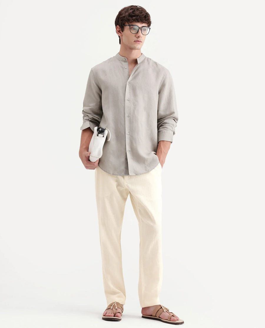 Rare Rabbit Men's Pastor-Aw26 Off White Cotton Fabric Drawstring Closure Regular Fit Plain Trouser