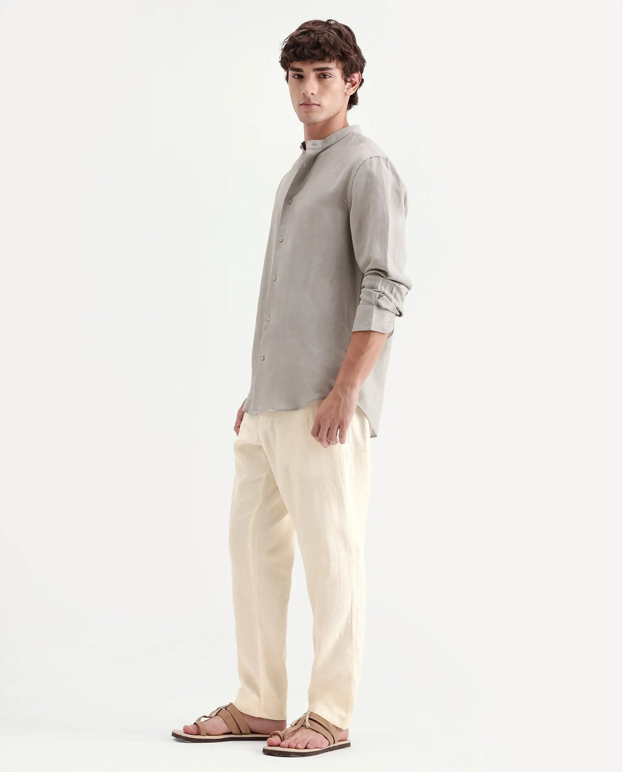 Rare Rabbit Men's Pastor-Aw26 Off White Cotton Fabric Drawstring Closure Regular Fit Plain Trouser