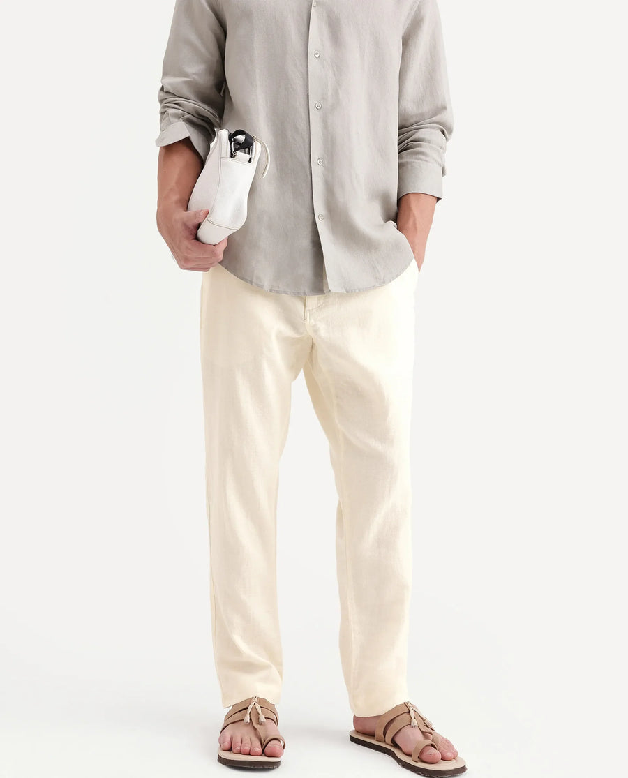 Rare Rabbit Men's Pastor-Aw26 Off White Cotton Fabric Drawstring Closure Regular Fit Plain Trouser