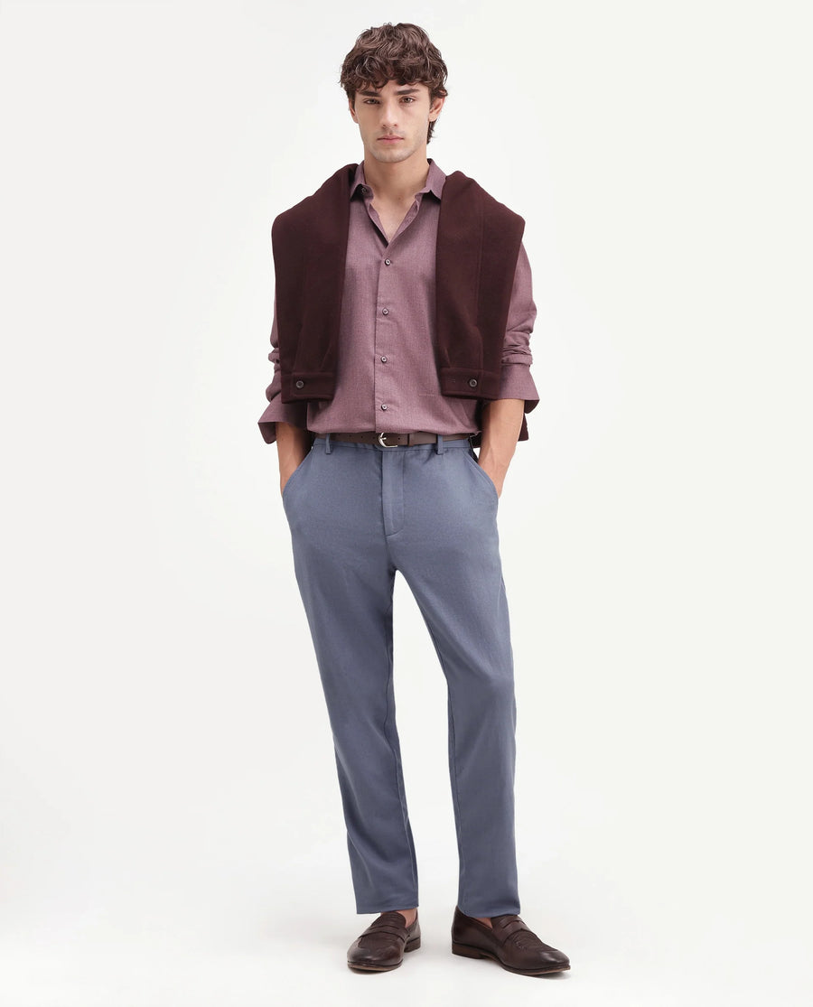 Rare Rabbit Men's Jomo-Aw26 Dusky Grey Linen Blend Fabric Regular Fit Plain Trouser