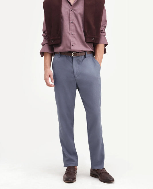 Rare Rabbit Men's Jomo-Aw26 Dusky Grey Linen Blend Fabric Regular Fit Plain Trouser