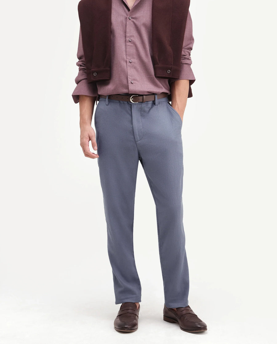 Rare Rabbit Men's Jomo-Aw26 Dusky Grey Linen Blend Fabric Regular Fit Plain Trouser