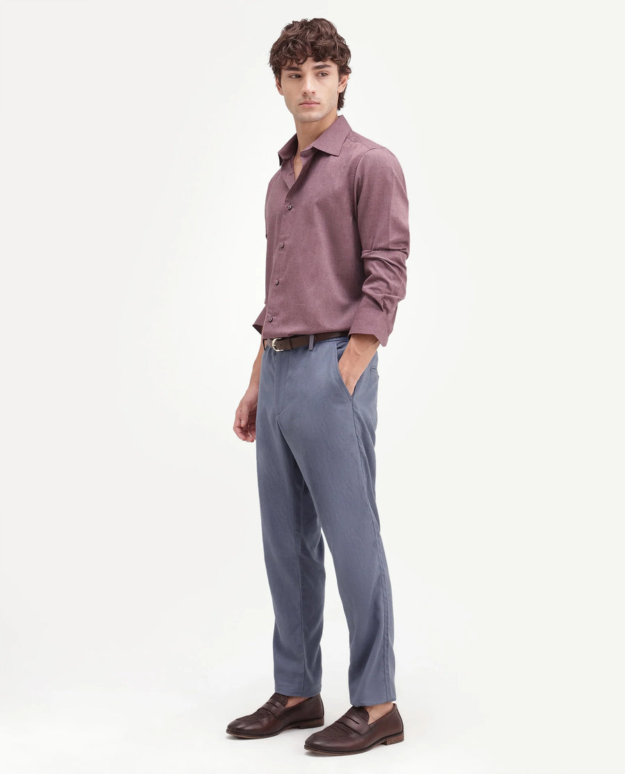 Rare Rabbit Men's Jomo-Aw26 Dusky Grey Linen Blend Fabric Regular Fit Plain Trouser