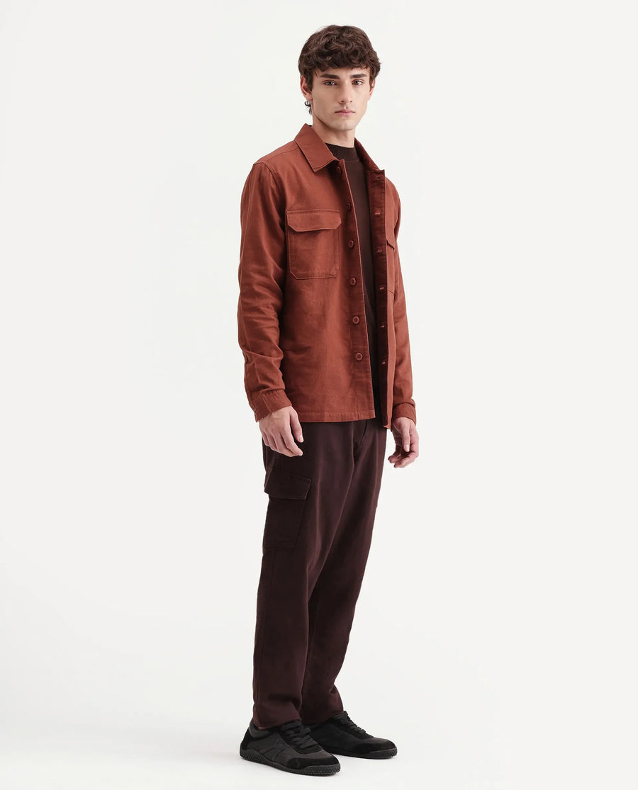 Rare Rabbit Men's Presso-Aw26 Dark Brown Cotton Fabric Regular Fit Plain Trouser
