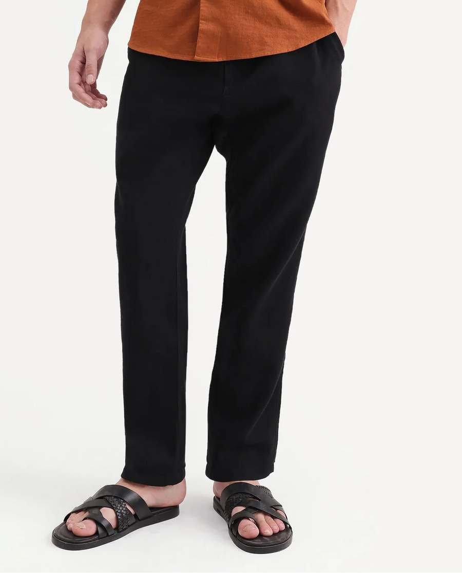 Rare Rabbit Men's Pastor-Aw26 Black Cotton Fabric Drawstring Closure Regular Fit Plain Trouser